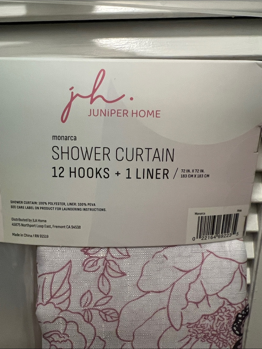 #3214**Pink Floral & Butterfly Shower Curtain with Liner - Picture 4 of 17